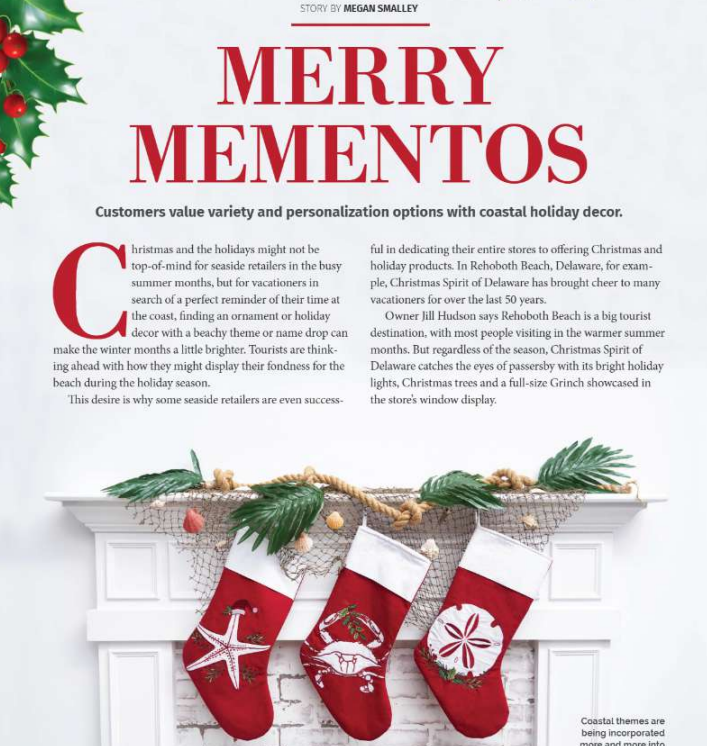 C&F Home's Coastal Christmas Stockings and Gallerie II's Merry Christmas Starfish Slump Glass Tray Featured in Seaside Retailer's Merry Mementos